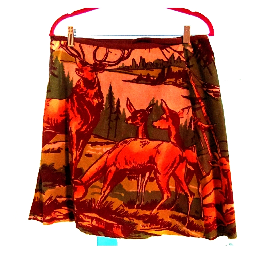 Free People Woodland Corduroy Wrap Skirt Deer Elk